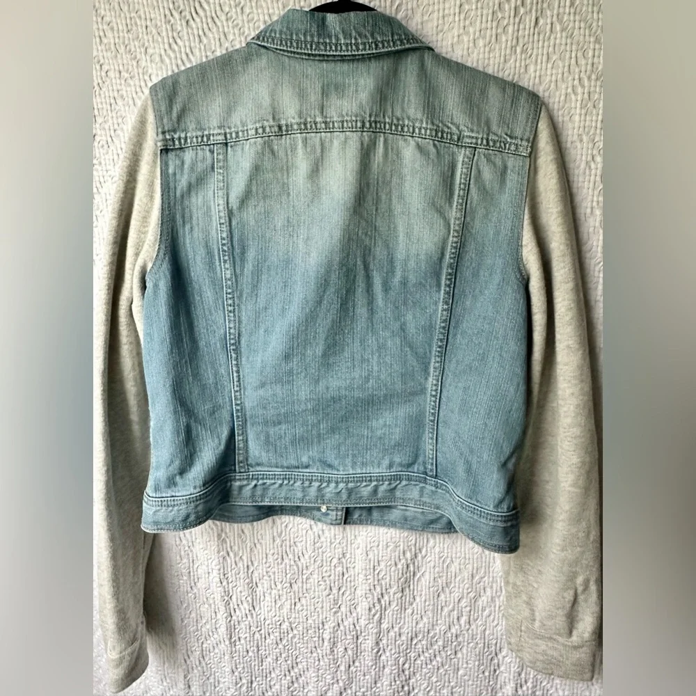 Chaps Mixed Media Denim Jacket Gray Terry Sleeves Size L